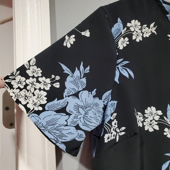 Asos Women's Black Blue Floral Short-Sleeved Peplum Top Blouse Ruffles Sz 4 - Picture 4 of 12